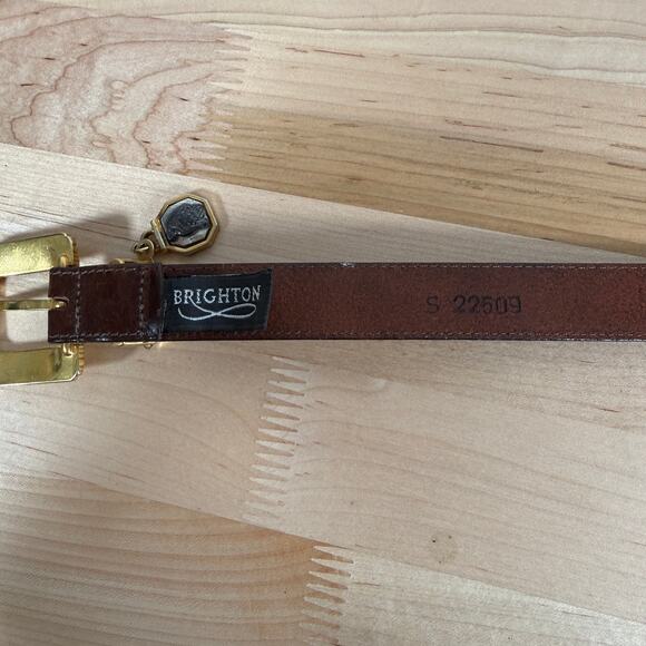 Brighton Brown Leather Belt Gold Buckle Charm Accent Size 33 Western Boho